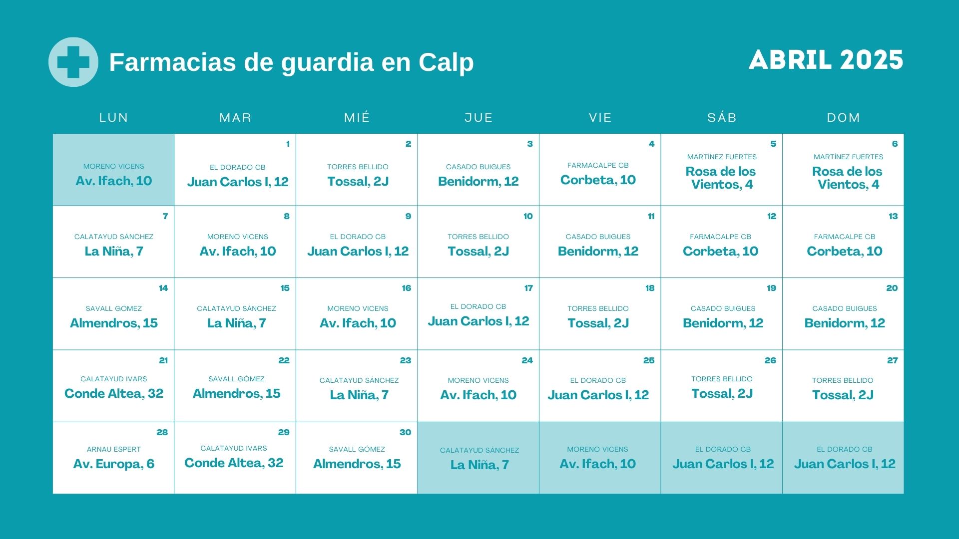 Farmacia de guardia en Calpe - Abril 2025