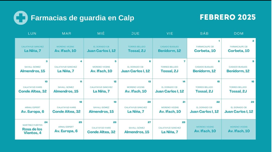 Farmacia de guardia en Calpe - Febrero 2025
