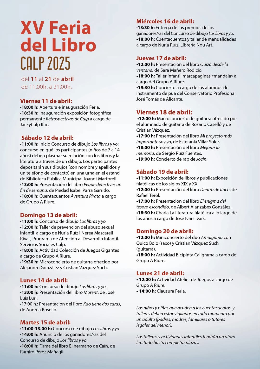 Programación de la XV Feria del Libro 2025 en Calpe 2 Programación de la XV Feria del Libro 2025 en Calpe
