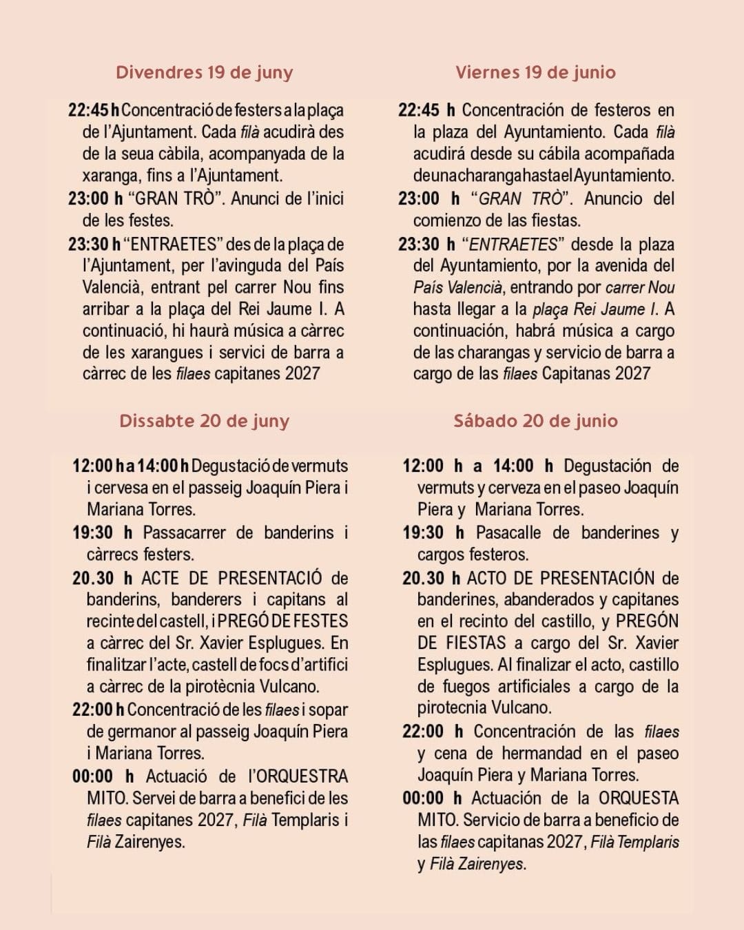 Programación Moros y Cristianos 2026 Benissa
